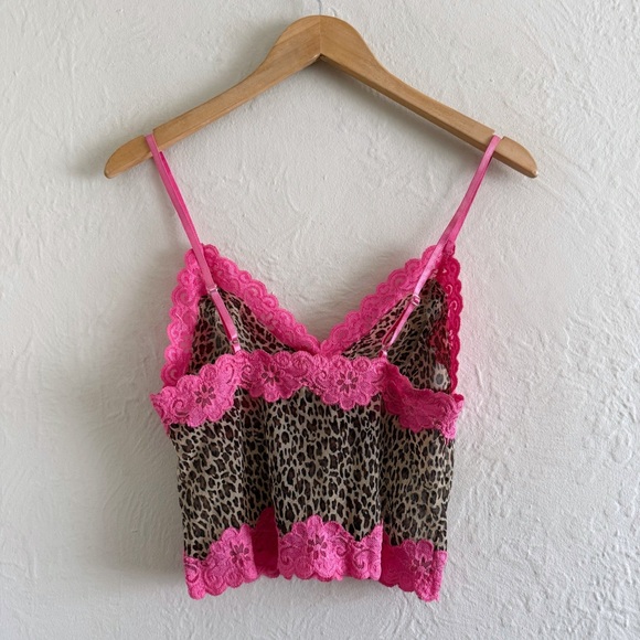 SOLD Y2K Rampage Leopard Print Mesh Cami Top With Pink Lace Trim Size L - Picture 5 of 5